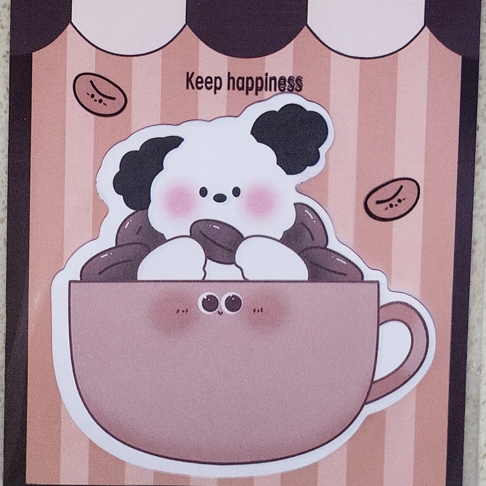 Kawaii Dog & coffee cup with coffee beans sticky notes memo pad